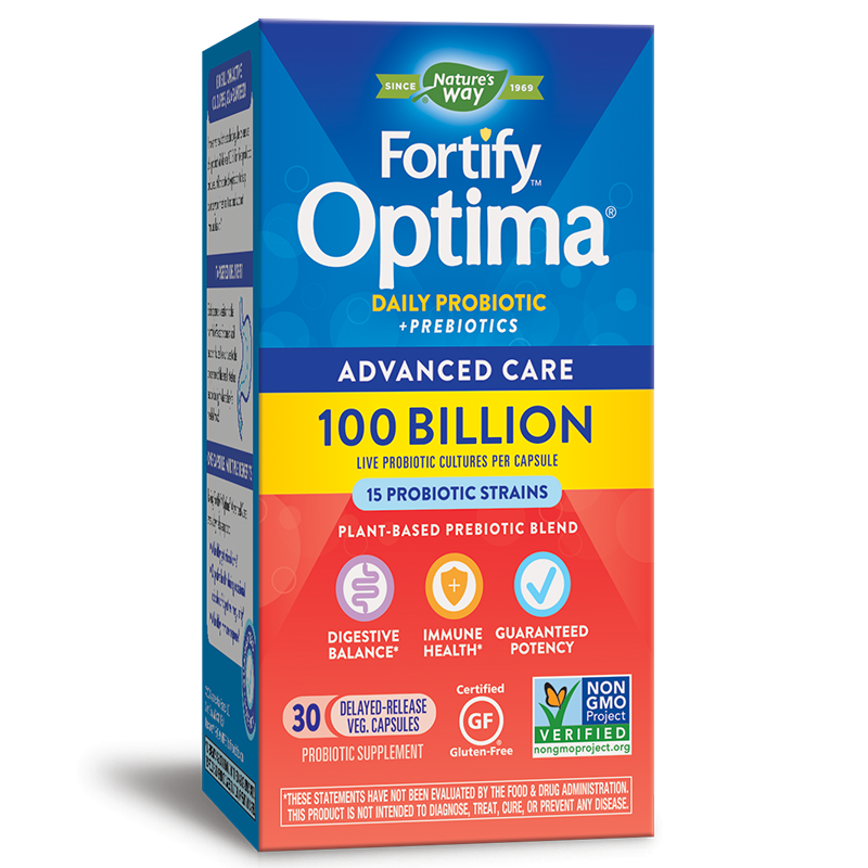 Пробиотик + пребиотици – специална грижа - Fortify Optima Probiotic Advanced Care, 100 млрд. активни пробиотици, 30 капсули - Image 2