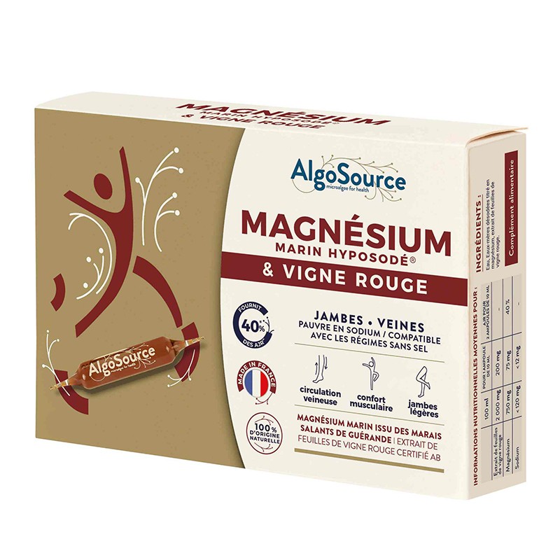 Морски магнезий + червена винена лоза – За кръвообращение, мускули и венозна подкрепа, 75 mg, 20 ампули
