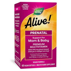Мултивитамини за бременни премиум Алайв с растителна DHA - Alive! Complete Premium Prenatal Multivitamin, 60 софтгел капсули