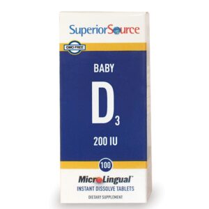 Baby D3 – Витамин D3 за здрави кости и имунитет за бебета и деца, 200 IU/ 5 μg, 100 сублингвални таблетки