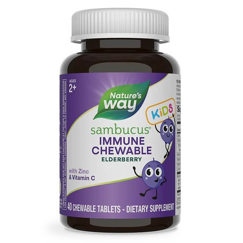Самбукус за деца с черен бъз, цинк, витамини А, С & В6 - Sambucus for Kids Chewable, 40 дъвчащи таблетки
