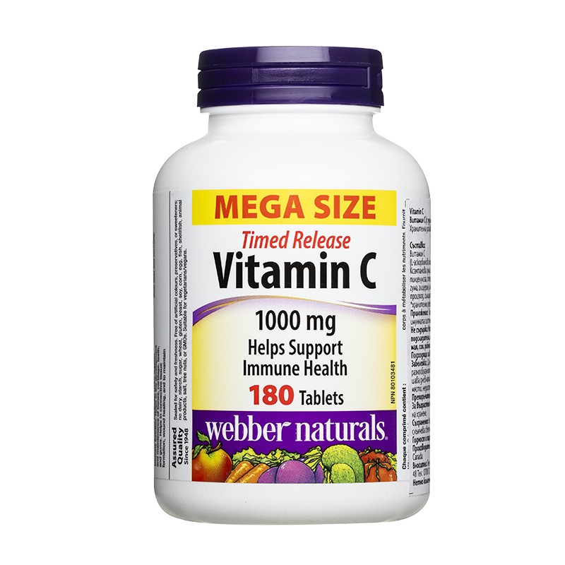 Витамин С с удължено освобождаване – Имунитет, антиоксидантна защита и енергия, 1000 mg, 180 таблетки