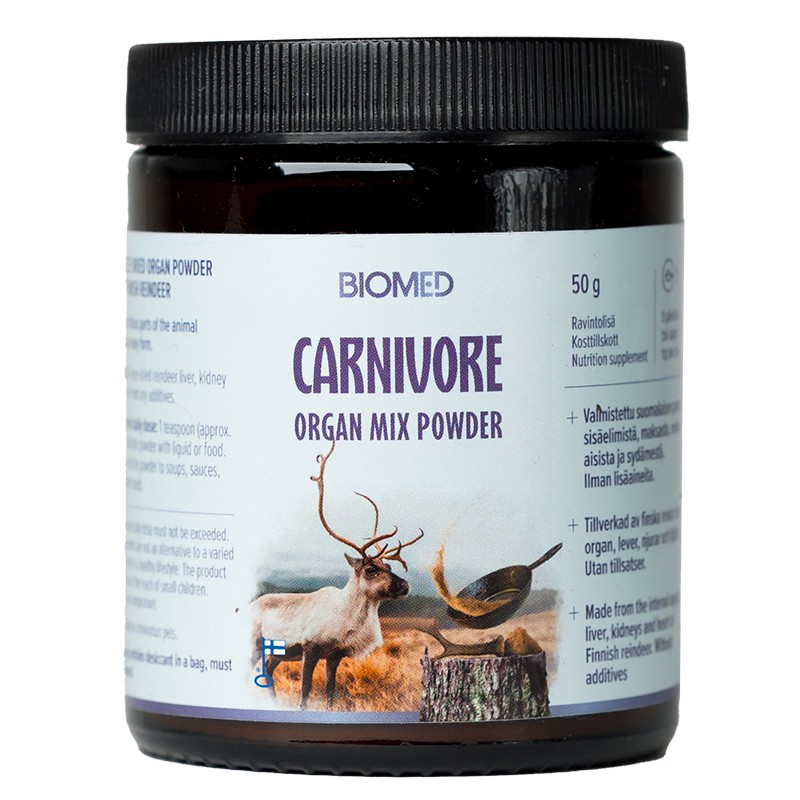 Черен дроб, бъбрек и сърце от финландски северен елен - (Лиофилизиран комплекс), 50 g, прах