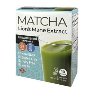 Матча с екстракт от Лъвска грива - супер фокус - Енергиен тласък и концентрация - Разтворима напитка, 10 пакетчета