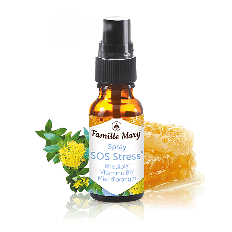 Антистрес спрей за уста със златен корен и витамин В6 - SOS Stress Rhodiola, Vitamin B6, Miel d’oranger, 20 ml