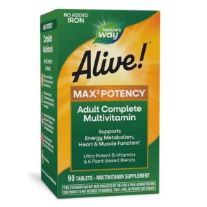 Мултивитамини Алайв Max6 максимум сила - без желязо - Alive!® Max6 Potency Multivitamin, 90 капсули
