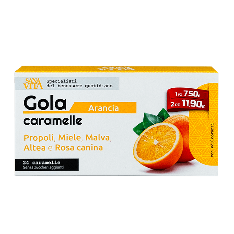 Билкови бонбони за гърло с прополис, пчелен мед, горски слез, бяла ружа и шипка, 24 броя с вкус на портокал