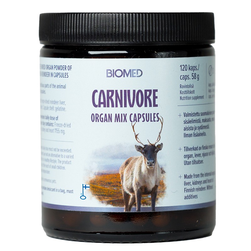 Черен дроб, бъбрек и сърце от финландски северен елен - (Лиофилизиран комплекс), 120 капсули