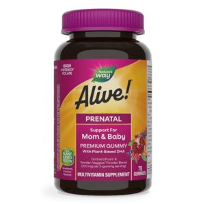 Мултивитамини за бременни Алайв с растителна DHA - Alive! Premium Prenatal Multivitamin Gummies, 75 желирани таблетки