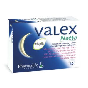 Валериана 500 mg + Мелатонин 1 mg + Калифорнийски мак – По-бързо заспиване и спокоен сън, Valex Notte, 30 таблетки