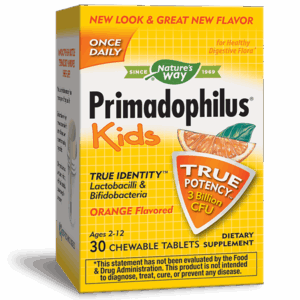 Пробиотик Примадофилус Кидс – за деца (2-12 г.), 3 млрд. активни пробиотици, 30 дъвчащи таблетки с вкус на портокал