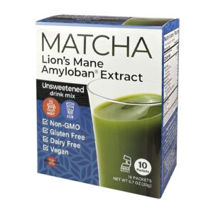 Матча с екстракт от Лъвска грива Amyloban® - супер фокус - Енергиен тласък и концентрация - Разтворима напитка, 10 пакетчета