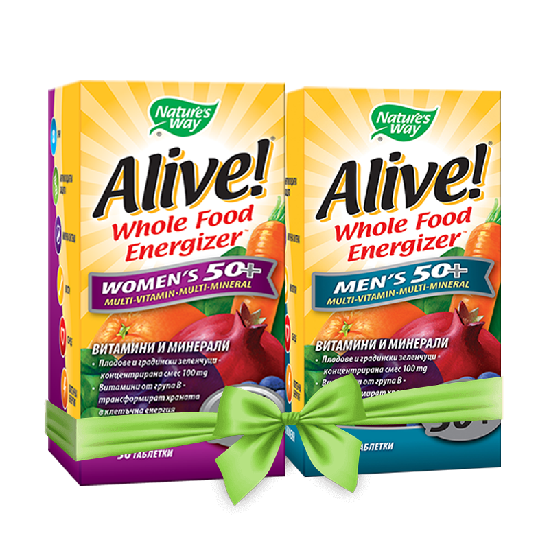Промо пакет Мултивитамини Alive! таблетки за жени 50+ и мъже 50+