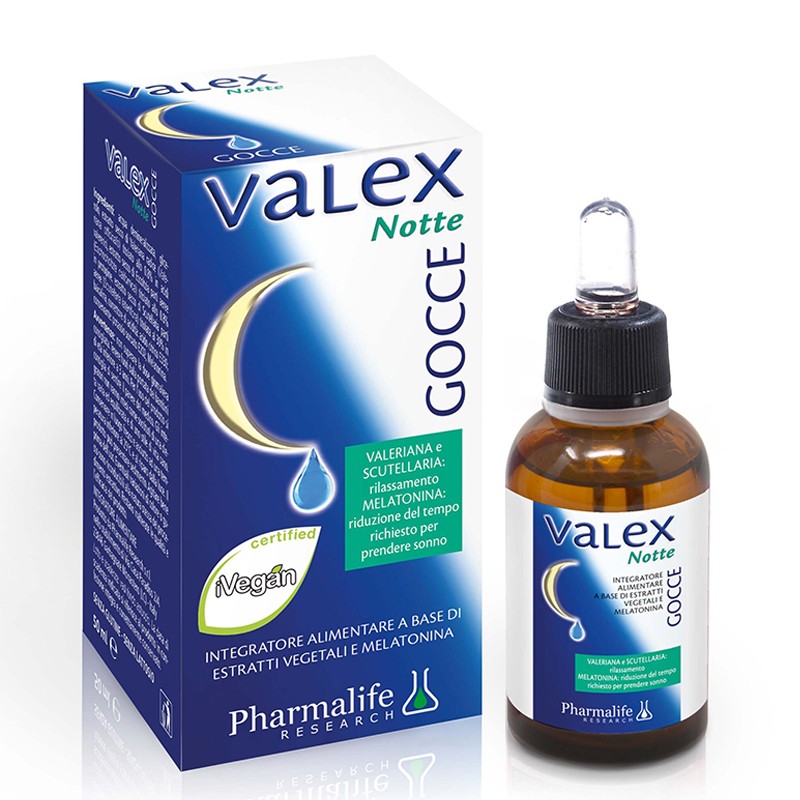 Валериана 80 mg + Мелатонин 1 mg + Калифорнийски мак – За по-бързо заспиване, Valex Notte Gocce, 50 ml капки