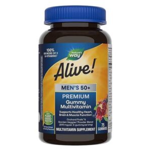 Премиум мултивитамини за мъже 50+ Алайв - Alive! Men’s 50+ Premium Gummies Multivitamin, 75 желирани таблетки