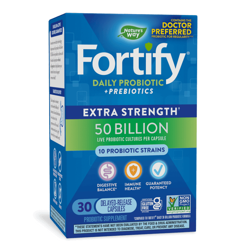 Пробиотик + пребиотици – високо дозирани - Fortify Probiotic Extra Strength, 50 млрд. активни пробиотици, 30 капсули
